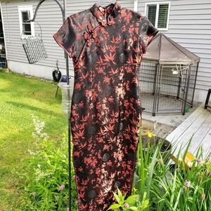 Traditional Plum Blossom Chinese Long Cheongsam Dress | Size Medium